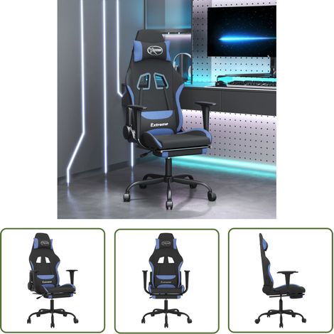 The Living Store Gaming-Stuhl mit Fußstütze Schwarz und Blau Stoff - Gaming Stuhl - Gamer Chair - Bürostuh - Schreibtischstuhl - Ergonomischer Stuhl (1/5)