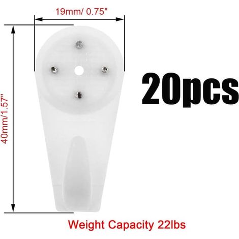 Lot de 20 crochets sans clous pour murs durs, kit de fixation pour cadres, crochets de suspension pour cloisons sèches, panneaux muraux et murs en béton. (1/3)