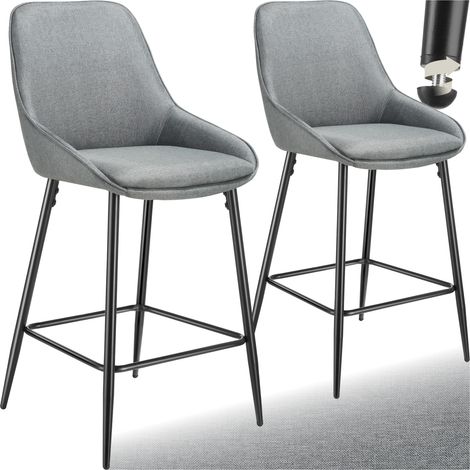 Lot 2 chaises de bar dossier en tissu et repose-pieds gris/noir (1/5)
