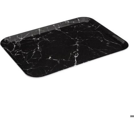 Plateau Rectangulaire - 43 x 33 cm - Effet Marbre Noir - Mélamine - Pour Service Table Et Décoration Intérieure - 1 Pièce (1/2)