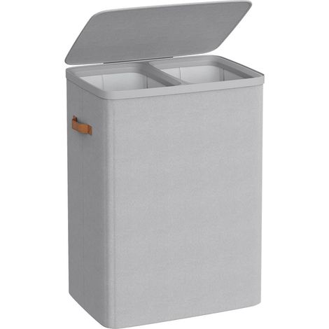 Cesto portabiancheria sporca da 170 litri 2 scomparti montaggio semplice con coperchio e maniglie sacchi interni rimovibili 56 x 40 x 75 cm nero inchiostro 120006686