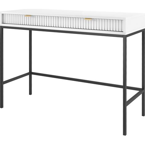 Selsey VELLORE - Schminktisch Schreibtisch mit Schubladen, Weiß mit geriffelten Fronten und schwarzen Metallbeinen, 104 cm breit (1/5)