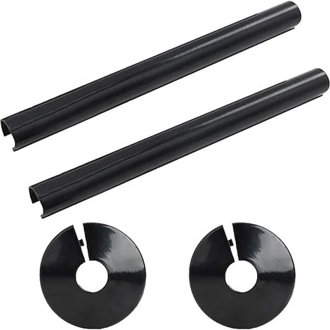 Lot de 2 cachetuyaux et colliers de radiateur, manchons de protection de tuyaux en plastique, cachetuyaux noirs, 15 mm x 200 mm, colliers de protection de tuyaux pour radiateur