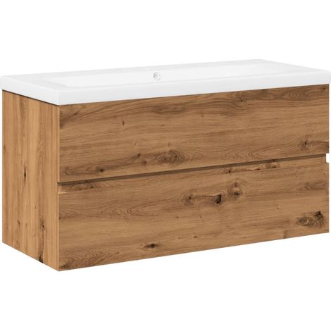 Armoire lavabo murale avec espace de rangement 90 x 38,5 x 45 cm en bois d'ingénierie chêne artisanal