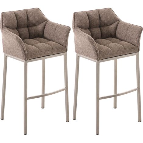Set da 2 sgabelli da bar Damaso in tessuto con base a quattro gambe Marrone terra acciaio inossidabile (1/5)