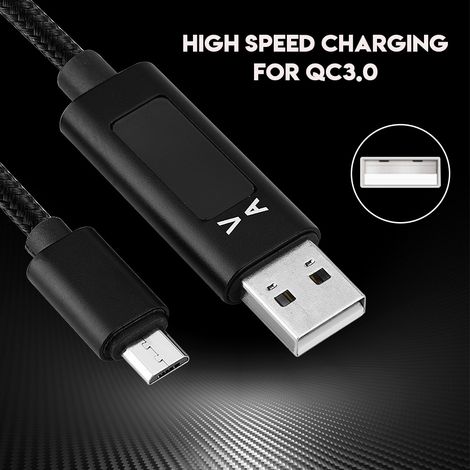 Câble de charge rapide de 1,2 m, micro-câble tressé en nylon résistant, affichage du courant et de la tension, noir (1/5)