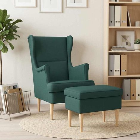 vidaXL Fauteuil avec pouf 2 pc Vert foncé Tissu (1/5)