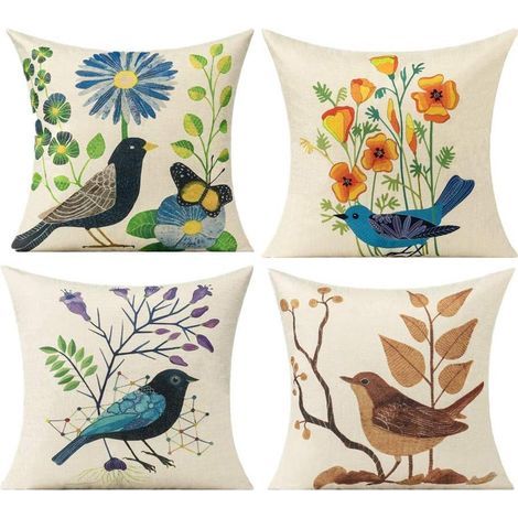Dekoratives Outdoor-Kissen mit Vogelmuster, Kissenbezug, Terrassenmöbel, Herbstdekoration, Vintage-Dekokissen 45 x 45 (1/5)