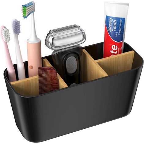 Porte Brosse à Dents, Support pour Brosse à Dents Electrique 5 Compartiments Amovible, Rangement Brosses a Dent Stand, Organisateur de Salle de Bain, pour Cuisine, Salle de Bains (Noir) (1/5)