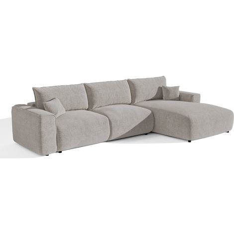 Canapé d'angle droit convertible express 5 places en tissu bouclette gris clair COMO (1/5)