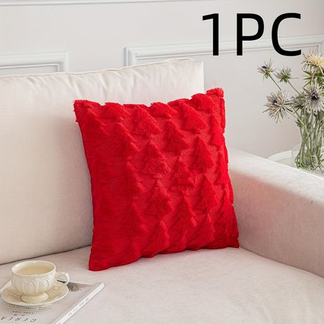 1pc Housse de Coussin Décorative de Noël 45.72x45.72 cm - Peluche Réversible en Fausse Fourrure Jacquard avec Motif d'Arbre de Pin Vert & Blanc, Ferme (1/5)