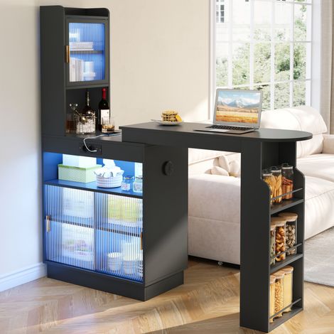 Mesa bar extensible 131-170 x 40 x 170 cm MDF negro con enchufes - CHICFURN (1/5)