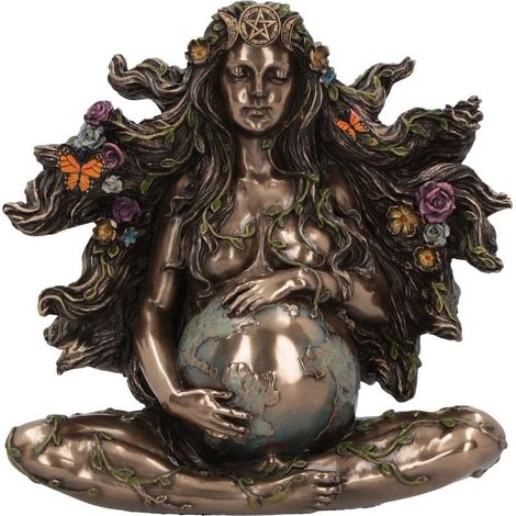 Gaea Life Gaia Mother Figurine, Bronze, 18cm - French Decorative Bronze Sculpture for Home & Garden
