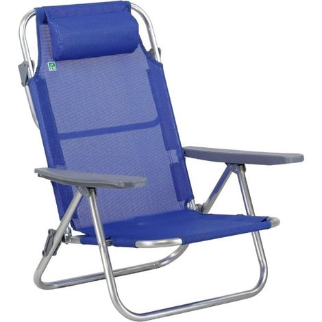 TrAdE Shop Traesio - Sedia Sdraio Spiaggina Pieghevole 5 Posizioni In Alluminio Textilene Con Braccioli Cuscino - Blu (1/2)
