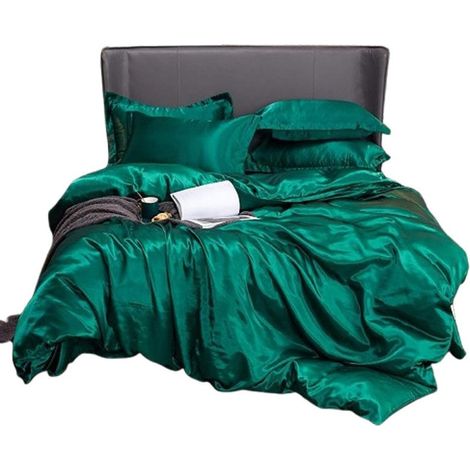 Housse de couette unie – Parure de lit douce et soyeuse avec finition brillante – Confortable et élégante pour chambre à coucher (Vert - 150 × 200 cm) (1/5)