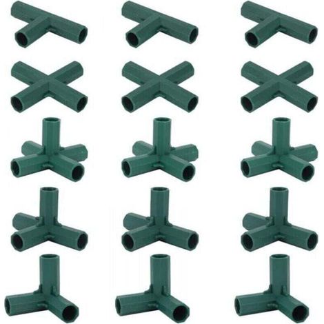 Set mit 15 Gewächshausrahmenverbindern, Eckverbindern für Gartenrahmen, 16-mm-Spiralstange, 5 Arten von stabilen und robusten Stützen für Gewächshäuser