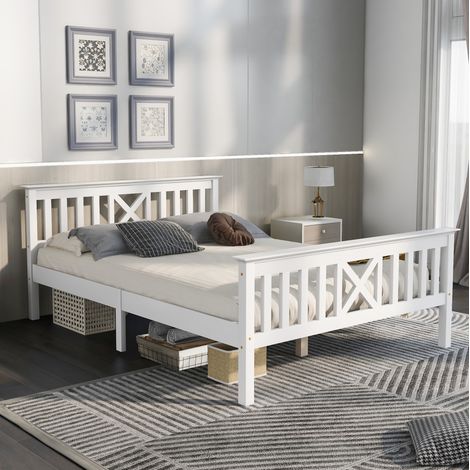 lit avec tiroirs 140x200 pin massif blanc HAVRYA (1/5)