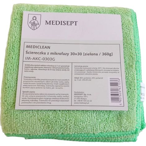 Panno in microfibra 30x30 cm 360 g Mediclean 5 pezzi verde