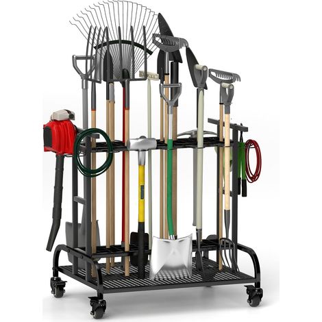 Étagère de rangement pour outils de jardin - En métal - Avec roulettes - Outil de nettoyage polyvalent - Pour garage et jardin (1/5)