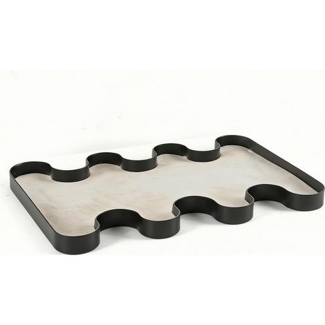 Metal Jewelry Holder, Model Two, Perspective View, Black Metal Tray with Wavy Edge, 295 × 195 × 20 mm (1/5)