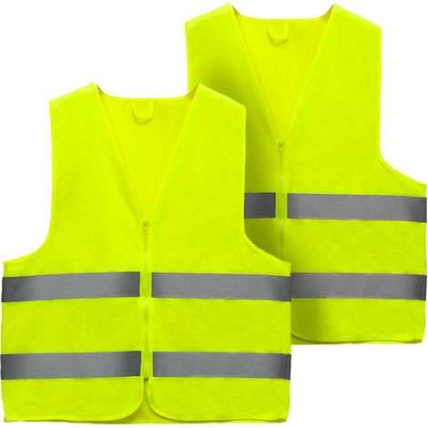 2 Pièces Gilet Jaune, Gilet Jaune Enfant Adulte, Gilet Fluorescent de Sécurité pour Voiture, Moto, Vélo, Gilet Réfléchissant Unisexe, Gilet Fluo pour la Course à Pied, Le Vélo et Travail (1/5)