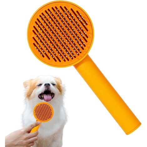 Brosse lissante pour chien et chat, outil de massage et d'épilation pour poils longs et courts Bouton de déverrouillage de la brosse Outil de toilettage pour chien, salle de bain, salon, abri