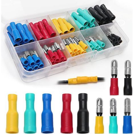 100 Pieces Electrical Cable Lugs, Male and Female Bullet Connectors Kit, Insulated Cylindrical Electrical Lugs (16-14 AWG) (1/3)