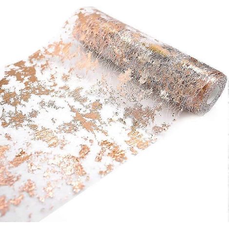 Chemin de table doré métallisé de 28 cm de large, nappe en feuille d'or, cadeau à motif floral, ruban à décorer soi-même pour anniversaire, mariage, Noël, baby shower. (1/5)