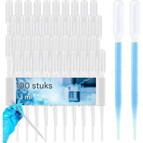 Pipette Graduée - Polyéthylène - 3 ml - 150 mm - Pour Huiles Essentielles Parfums Peintures - 100 Pièces (1/5)