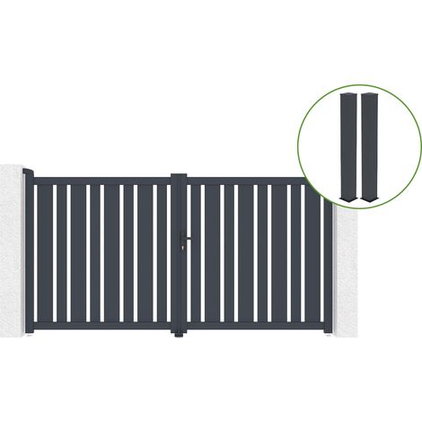 Portail battant 3m VEYMONT H.160cm alu gris + 2 poteaux 20x20cm H.190cm (1/5)