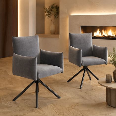 Lote de 6 sillas de comedor giratorias de terciopelo gris OKMYHOME (1/5)