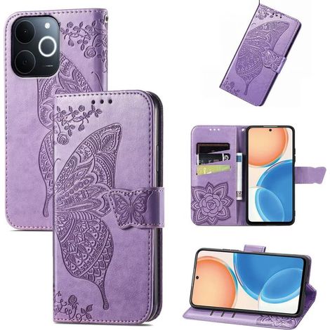Funda tipo libro para Realme Note 70T 4G, diseño de mariposa, color morado. (1/5)