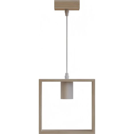 Suspension carrée en bois clair, culot E27, style nordique (ampoule non incluse)