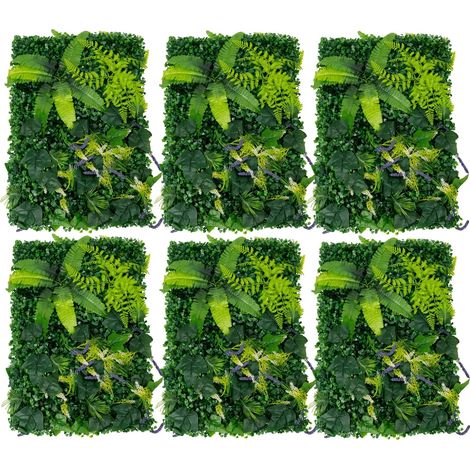 Panneaux Muraux de Verdure Artificielle, Feuillage Réaliste, Protégé UV, 6Pcs (1/2)