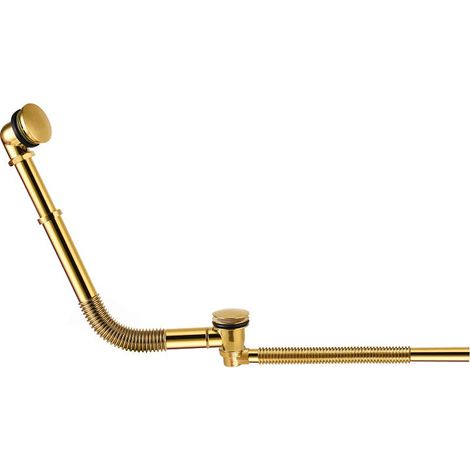 Vidage baignoire en laiton massif doré – Siphon flexible tube – Ouverture clic-clac – Pour baignoires anciennes en fonte et acrylique – Rogier&Mothes