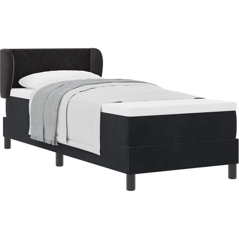 Matelas à ressorts avec tête de lit, noir, 80 x 200 cm, tissu velours. (1/5)