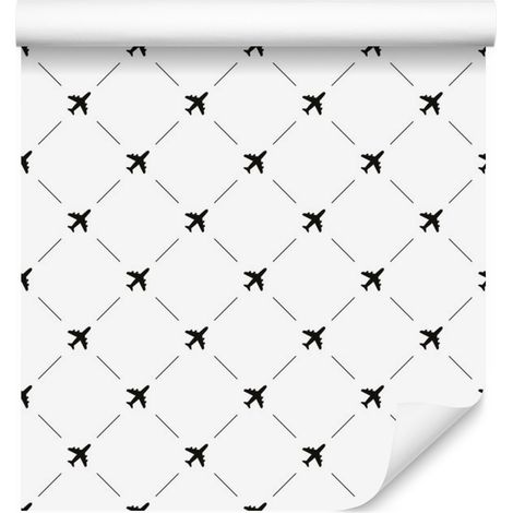Papel pintado a cuadros con diseño de aviones para salón y dormitorio, 50x1000 cm. (1/5)