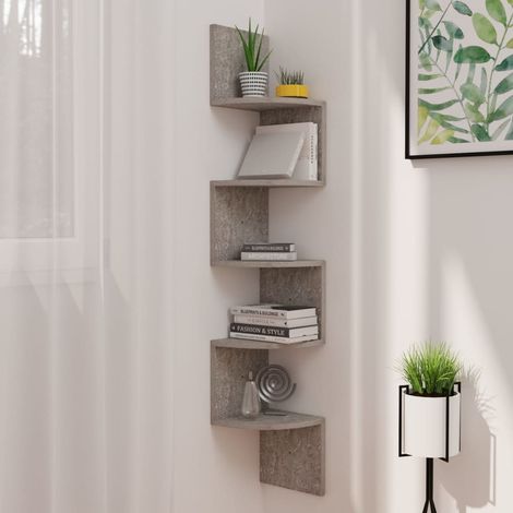 Étagère d'angle murale Gris béton 19x19x123 (1/5)
