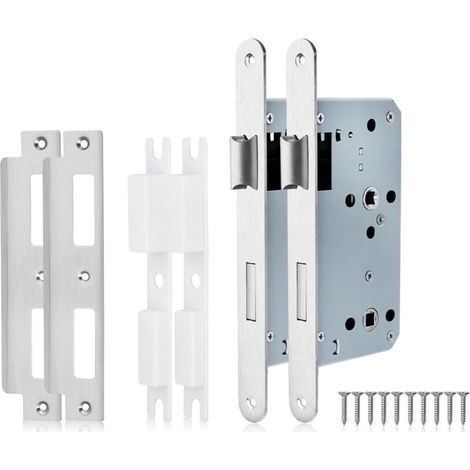 Serrure à encastrer modèle 7250 en acier inoxydable satin nickel 2 pièces avec verrouillage réversible pour porte intérieure et salle de bain (1/4)