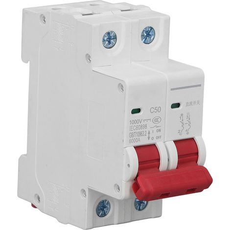 Disjoncteur mini 2P 50A DZ47-63Z C50 DC 1000V, protection photovoltaïque solaire, montage sur rail DIN, pouvoir de coupure 6000A, basse tension, interrupteur automatique. (1/5)