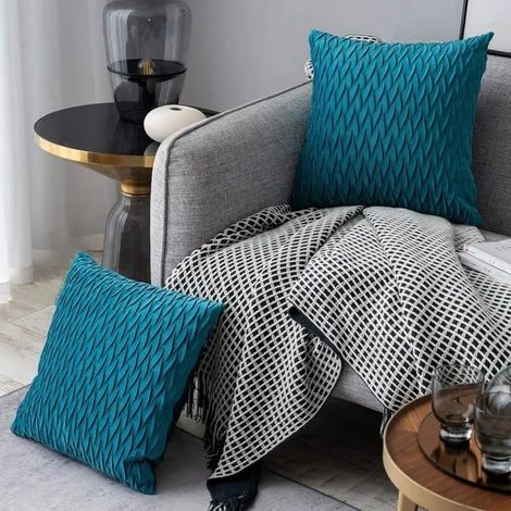 Lot de 2 Housses de Coussin 45x45 cm – Carrées, pour Canapé de Salon – Bleu multicolore HOUSSE DE COUSSIN (1/4)