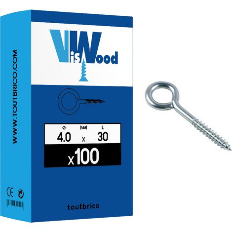 Piton à vis - Viswood - Diamètre 4 mm - 30 mm - Boîte de 100 pièces (1/2)