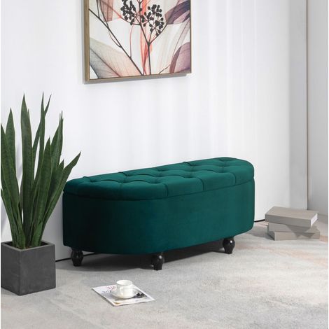 Aufbewahrungsbank aus Samt, aufklappbarer Deckel, 120 x 46 x 42 cm, dunkelgrün HAVRYA (1/5)
