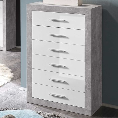Caisson à tiroirs 66cm avec 6 tiroirs - béton/blanc (1/4)