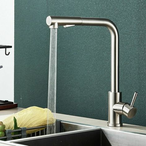 Kitchen Tap with 3 Function Sprayer, Pull Out Kitchen Mixer Tap, 360 ° Swivel Kitchen Sink Tap, Single Handle Sink Tap for Bathroom or Kitchen, Stainless Steel (1/5)