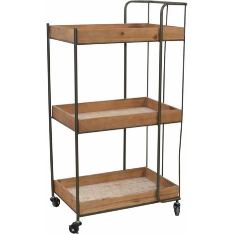 Mesa auxiliar con carro de servicio de barra de cocina con ruedas 3 estantes marrón/negro MED05140