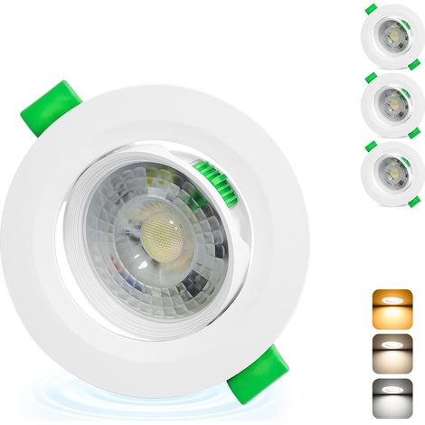 Spot LED Encastrable Orientable 230V, 5W 500LM Spots de Plafond Extra Plat Blanc Chaud Blanc Neutre Blanc Froid Réglable, IP44 Spot Salle de Bain, Trou Ø68-80mm, Blanc Lot de 3 (1/5)
