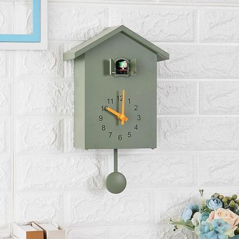 Horloge à coucou T60, l'oiseau sonne l'heure, couleur : vert-FX- (1/5)