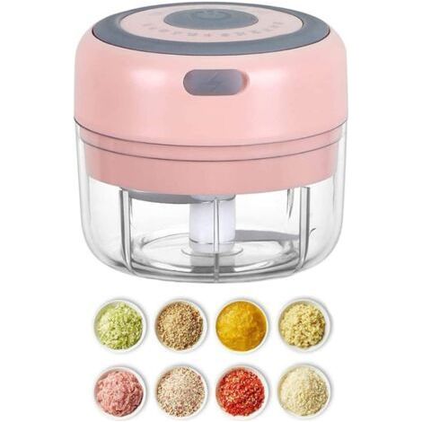 Hachoir à ail électrique miniature, hachoir à légumes et oignons USB 100 ml, petit robot culinaire portable - Rose (1/5)