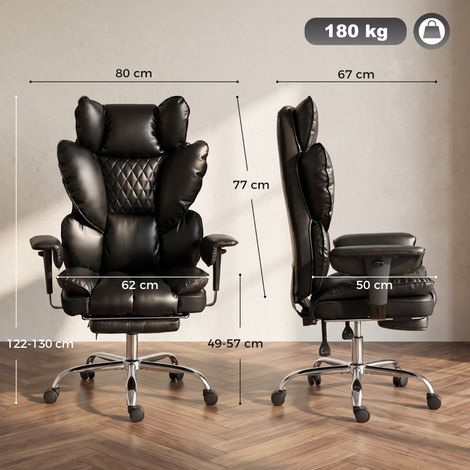 Fauteuil de bureau en cuir synthétique noir, résistant jusqu'à 180 kg, avec dossier inclinable et ressorts ensachés, siège de direction spacieux et confortable (1/5)